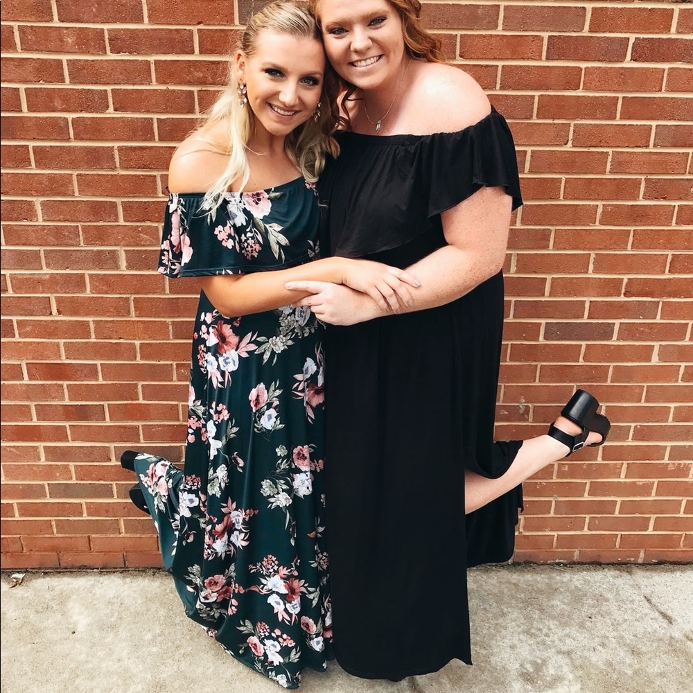 Green floral off the shoulder dress